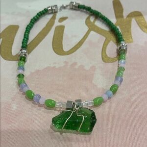 Green Beaded Gemstone Pendant Necklace - Women Jewelry